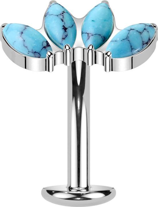 Produktbild Star Piercing Threadless Labret-Stab Banane silber vier Ovale Türkis Steine (Titan G23)