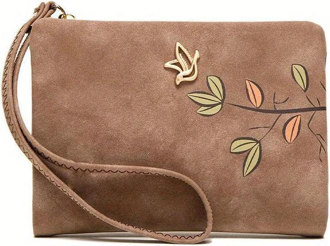 Only-Bags.Store Stilvolle kurze Brieftasche mit Handschlaufe - Kartenhalter mit Blumenmuster in Beige, kompakte