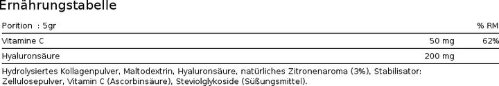 Nährwerte und Zutaten Nature's Finest Beauty Hyaluron (1 Stück, Pulver, 150 g)
