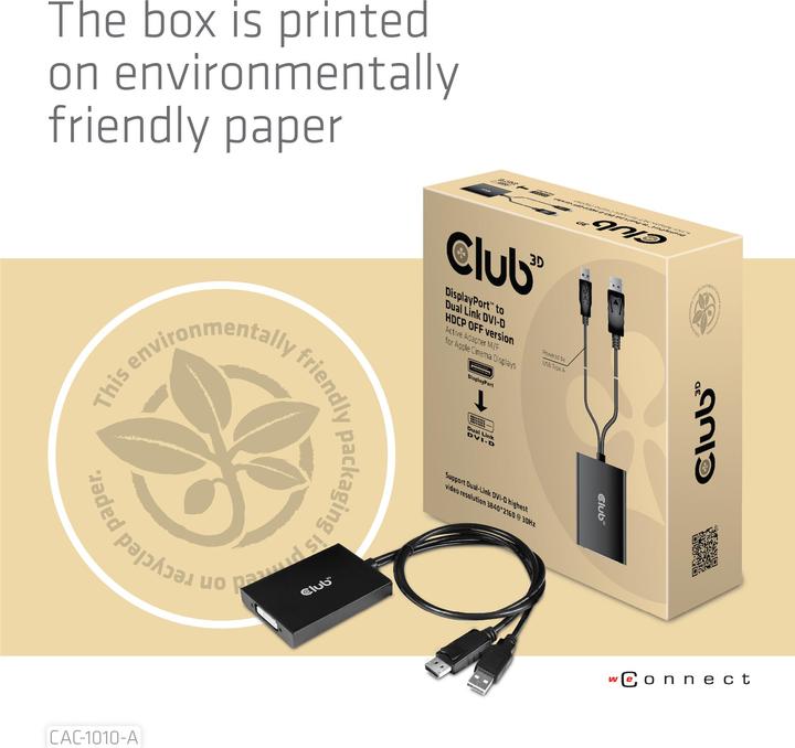 Immagine prodotto Club 3D Da DisplayPort a DVI-D Dual Link HDCP OFF (DVI, 60 cm)