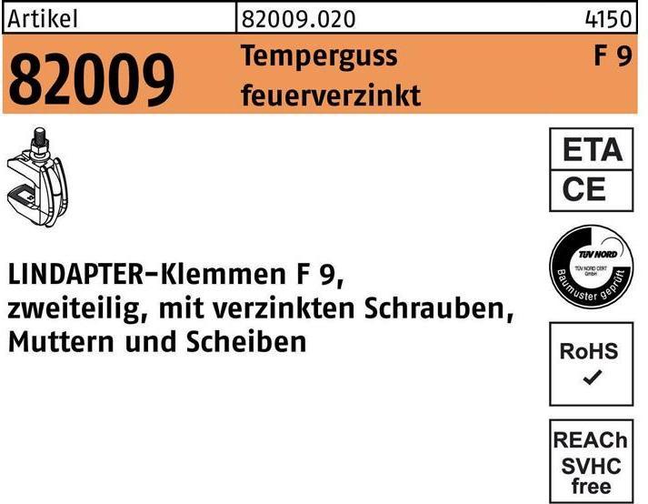 Lindapter Klemme R 82009 GTW 40 F 9 M 24 / 45 - 95 Temperguss feuerverzinkt (0.10 m)