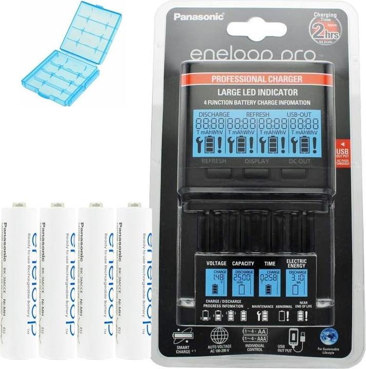 Image du produit Panasonic Chargeur Eneloop BQ-CC65 avec écran LCD, 8 eneloop AAA Micro et AccuCell AkkuBox Blue (8 pcs, AAA, Piles rechargeables + chargeur)