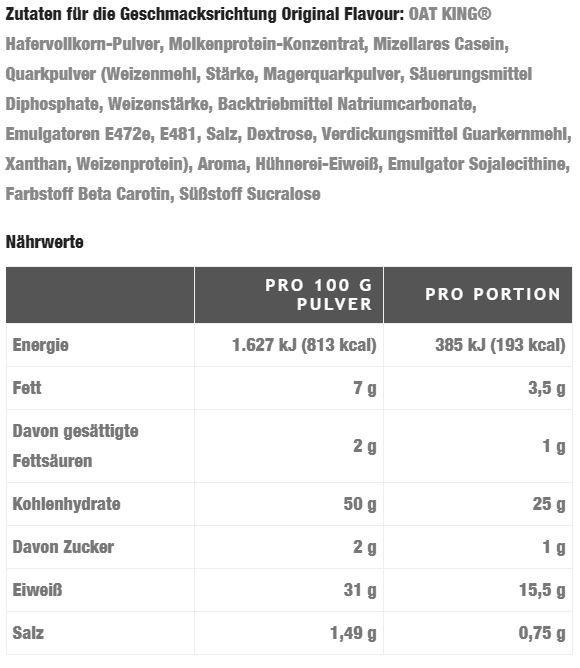 Valori nutrizionali e ingredienti Oat King Pancake proteico (barattolo da 500 g) (Neutro, 1 pz., 500 g)