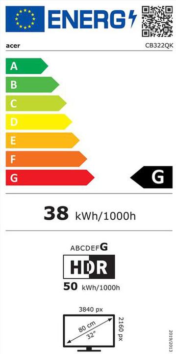 Energie-Label Acer 80cm (31,5") CB322QKsemipruzx 16:09 HDMI+DP+USB IPS UHD (3840 x 2160 Pixel, 31.50")