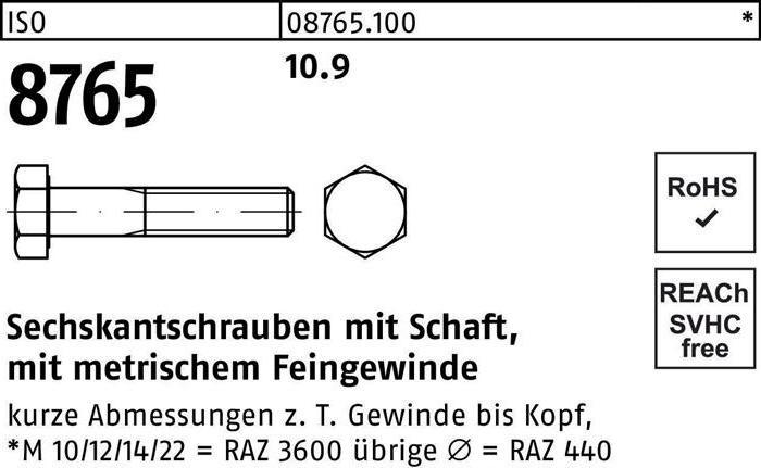 Actual product image Hexagon head screw ISO 8765 w.shank M 18 x1,5 x 80 10.9 (25 Screws per piece)