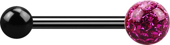 Star Piercing Barbell schwarz mit Kugel und Kristallkugel fuchsia Epoxy Schutzschicht (Titan G23, ohne Messing)