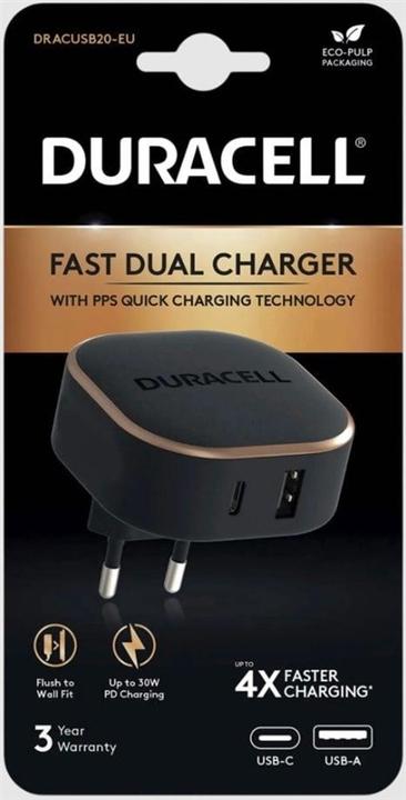 Produktbild Duracell USB + USB-C Wall Charger 30W (Black) (30 W)