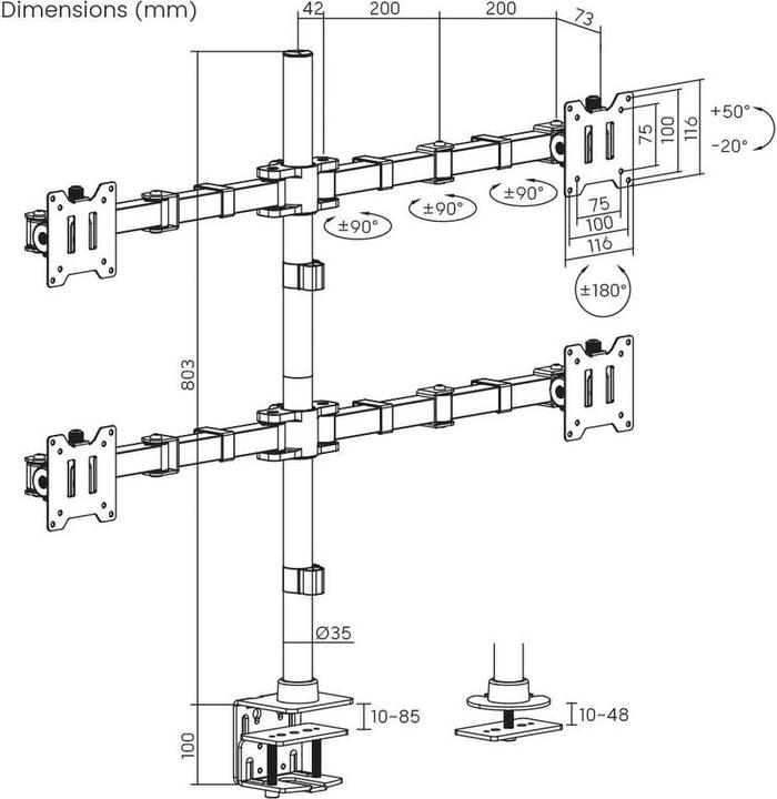 Produktbild SpeaKa Professional SP-MM-541 4fach Monitor-Tischhalterung 43,2 cm (17") - 88,9 (Tisch, 35")