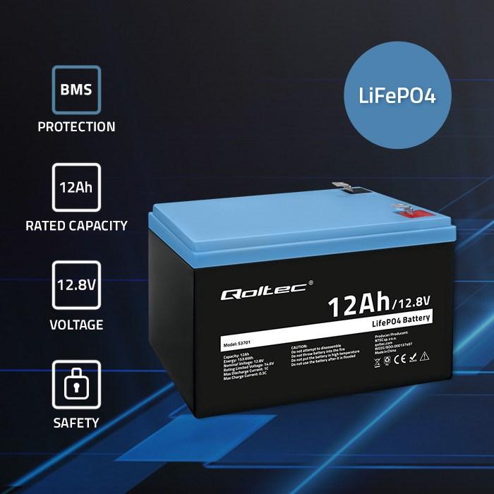Produktbild Qoltec 53701 LiFePO4 battery / 12Ah (12.80 V, 12 Ah)