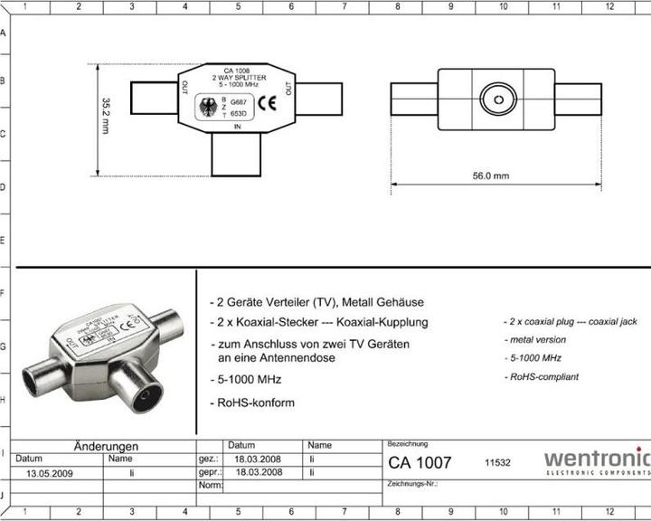 Actual product image Value Coaxial T-adapter (Terminal strips)