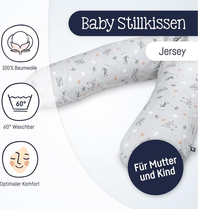 Actual product image Julius Zöllner Nursing Pillow Jersey Savannah Grey 190 cm (190 cm)