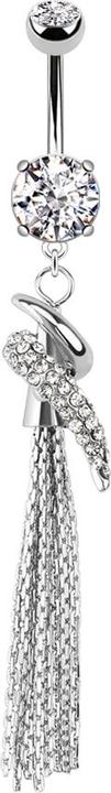 Star Piercing Banane silber mit zwei Kugeln Kristall silber Anhänger Wirbel glitzerfaden (Messing, Chirurgenstahl 316L)