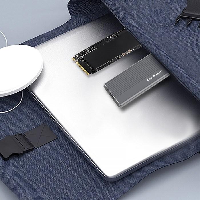 Image du produit Qoltec 52267 Boîtier | Disque SSD M.2 | SATA | NGFF| USB-C | Super vitesse | 2 TB | Gris (M.2)