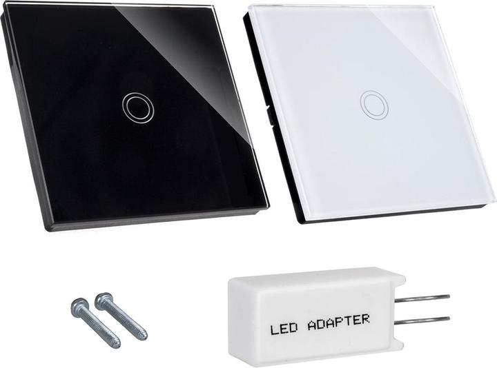 Produktbild Maclean Touch-Lichtschalter, doppelt, Glas, weiß mit runder Taste Energy MCE704W, Maße 86x86mm, mit