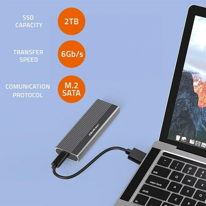 Image du produit Qoltec 52267 Boîtier | Disque SSD M.2 | SATA | NGFF| USB-C | Super vitesse | 2 TB | Gris (M.2)