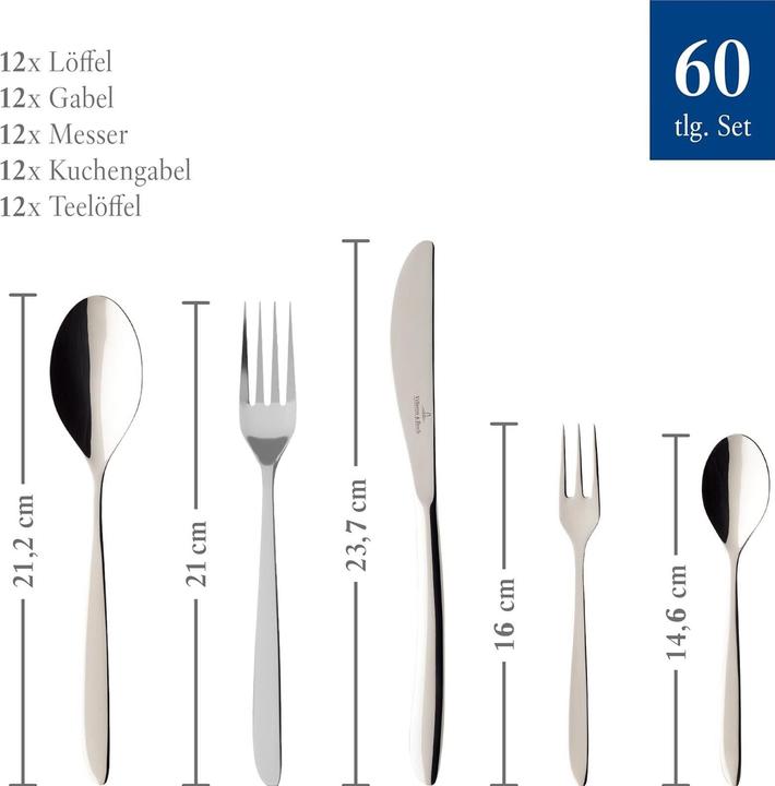 Produktbild Villeroy & Boch SoftWave Tafelbesteck für 12 Personen (60 Stück, Besteck Set)