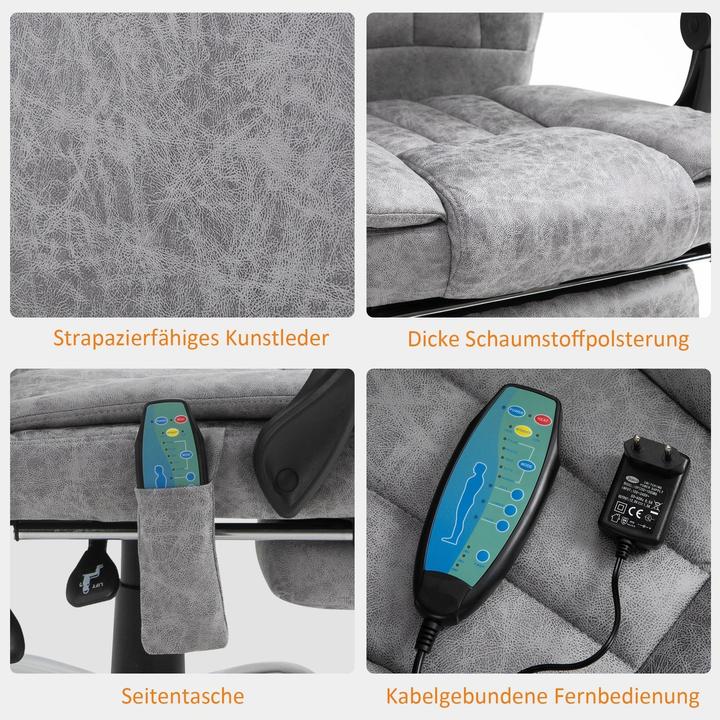 Produktbild Swisshandel24 Bürostuhl Massagesessel Heizfunktion Liegefunktion Massagefunktion Fussstütze Dicke Polsterung Grau