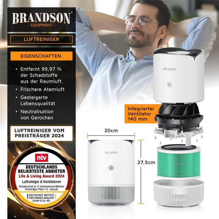 Produktbild Brandson Luftreiniger, 4 Stufen: Vorfilter, HEPA13, Toxinfilter, Aktivkohle, App-Funktion, leise, für 45m² (45 m²)