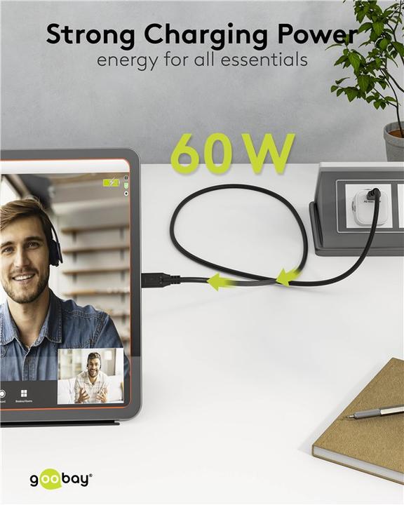 Image du produit Goobay Câble USB-C, USB 3.2, 60 W, 10 Gbit/s, Power Delivery, 2 m (2 m, USB 3.2, 60 W)