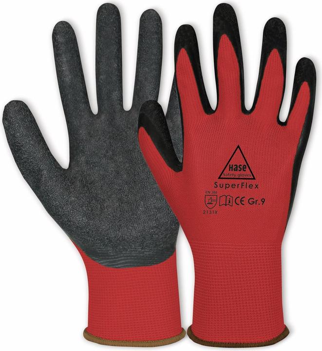 Hase Safety Gloves Latex work gloves Superflex, EN 388, EN 420, size 7, red/black (7)
