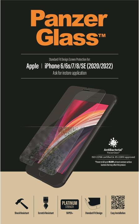Actual product image PanzerGlass standard fit (1 Piece, Apple iPhone 6, Apple iPhone 6s, Apple iPhone 7, Apple iPhone 8, Apple iPhone SE (2nd Gen), Apple iPhone SE (3rd Gen))
