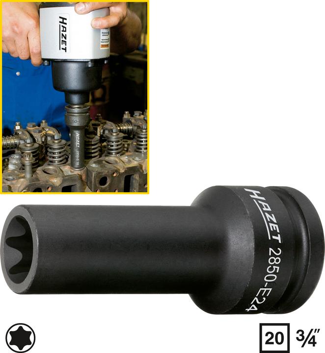 Actual product image HAZET Impact socket ∙ TORX 2850-E24 ∙ Square, hollow 20 mm (3/4 inch) ∙ Outside TORX profile ∙ E2… (3/4")