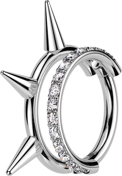 Produktbild Star Piercing Micro Segmentring klappbar silber zwei Ringe reihe Kristalle reihe Cones (Titan G23, ohne Messing)