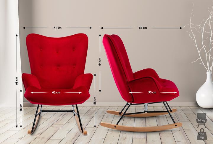 Actual product image CLP Sanka Velvet Rocking Chair, red