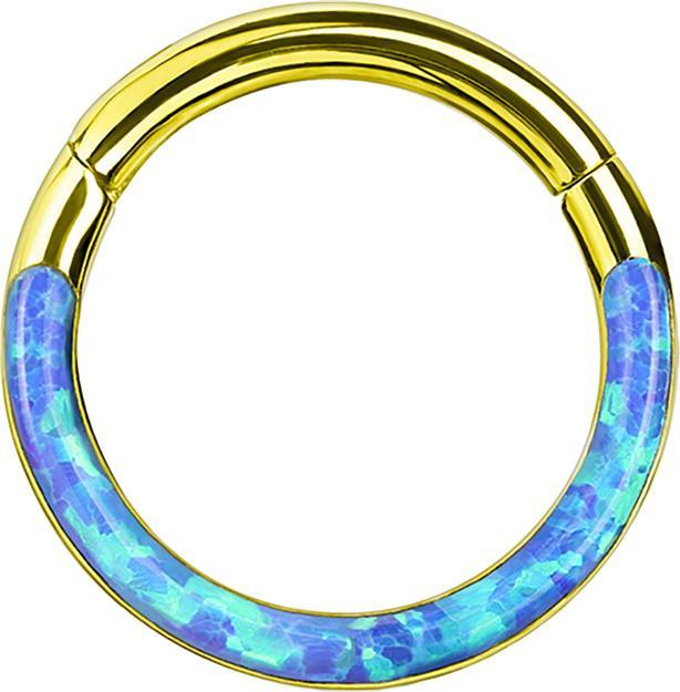 Produktbild Star Piercing Micro Segmentring klappbar vergoldet front Opal streifen blau (ohne Messing, Chirurgenstahl 316L)