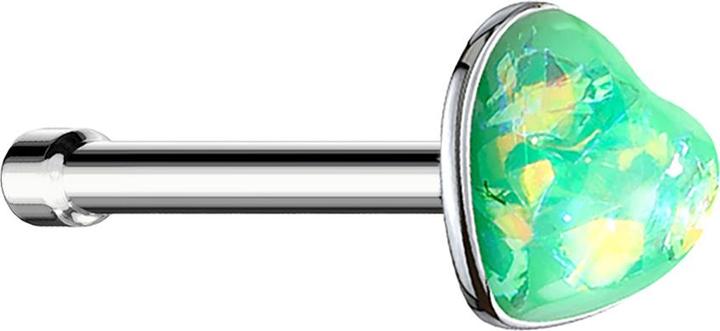 Actual product image Star Piercing Nasenstecker gerade silber mit Opal Herz grün (without brass, Surgical steel 316L)