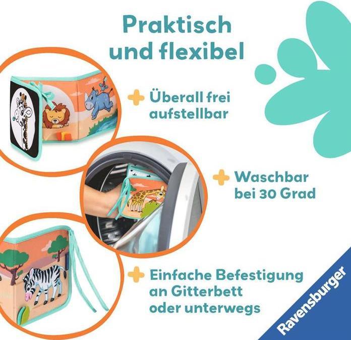 Produktbild Ravensburger 4856 play+ Mein allererstes Stoffbuch: Wilde Tiere, Leporello für die Bauchlage (Deutsch)