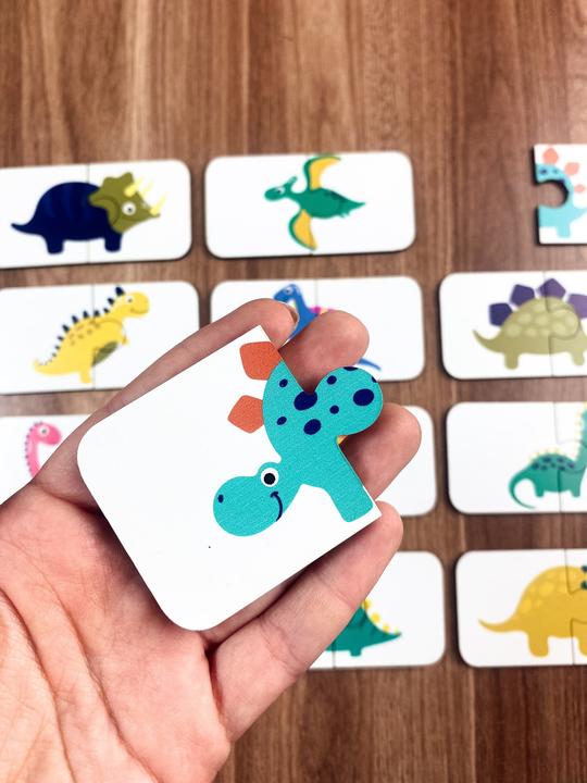 Actual product image Activity Board Wooden dinosaur puzzle 2 piece puzzle, educational material, homeschool preschool cards (24 pieces)