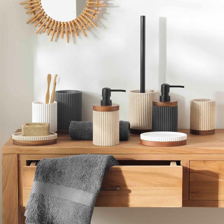 Image du produit Douceur D'intérieur Ensemble pour salle de bain, anthracite avec bandes en acacia
