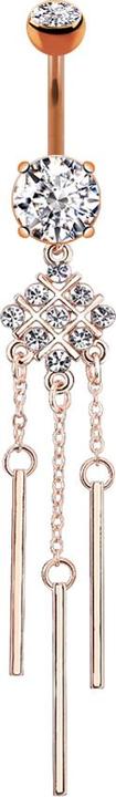 Image du produit Star Piercing Banane rose doré avec deux boules de cristal pendentif argent carré avec des cristaux et trois (Acier chirurgical 316L, Laiton)