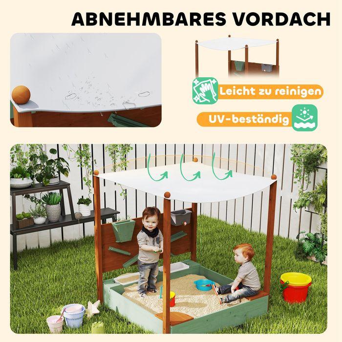 Actual product image Swisshandel24 Sandkasten mit Dach, 116 x 112,5 cm Sandkiste aus Holz für 3-6 Jahre Kinder Grün