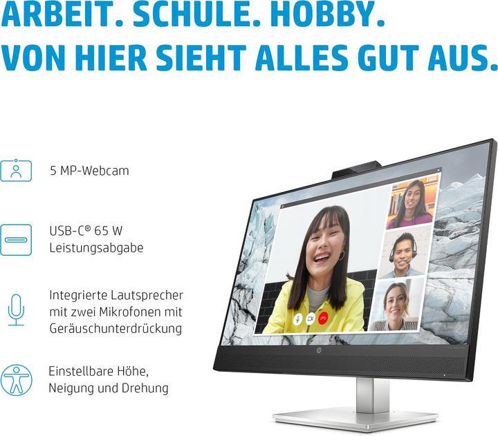 Produktbild HP M27 Webcam Monitor 68,58cm (27" ) (Full HD, IPS, 5ms, HDMI, DisplayPort, USB, 75Hz) (Energiekl... (1920 x 1080 Pixel, 27")