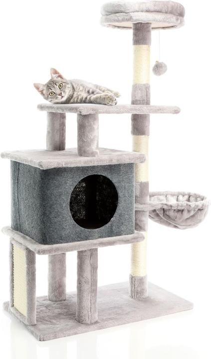 Actual product image Fudajo Cat Tree Light Grey Scratching Tree 112cm High Climbing Tree with Cat House and Lying Recess (112 cm, Light grey)