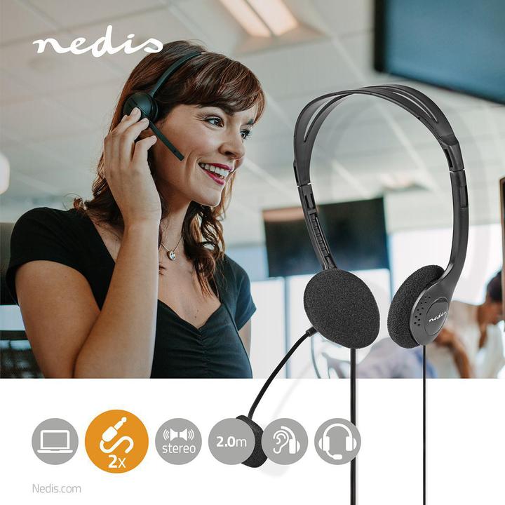 Actual product image Nedis Headphones for PC, headset, 2 plugs, 3.5 mm, black