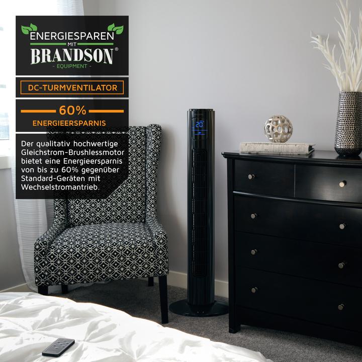 Immagine prodotto Brandson Ventilatore a torre, 12 velocità, DC, ECO, timer, oscillazione, telecomando, nero (50 dB)