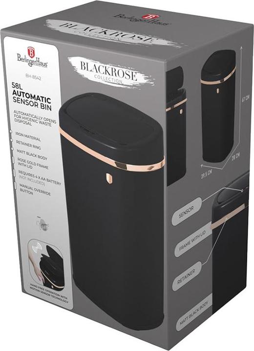 Produktbild BerlingerHaus Design MÃ¼lleimer mit Touch-Sensor, schwarz-rosÃ©gold, 58 L (58 l)