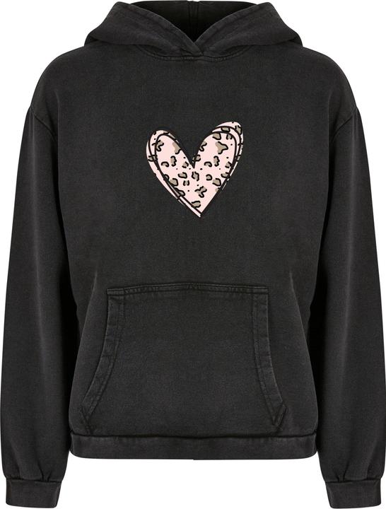 Actual product image Merchcode Ladies Valentines Day - Leopard Heart Acid Washed Oversized Hoody - 187685 (M)