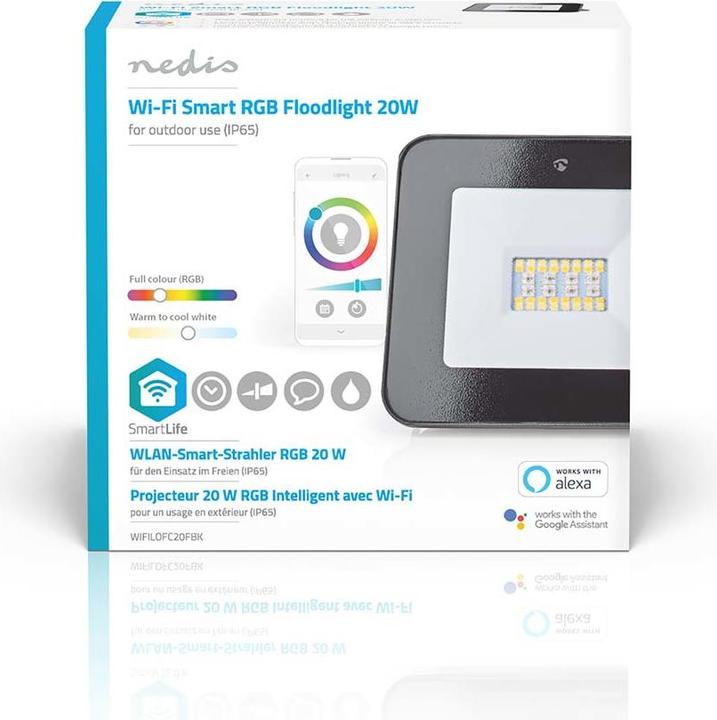 Produktbild Nedis SmartLife-Flutlicht | 1600 lm | Wi-Fi | 20 W | RGB / Warm bis kühlen weiss | 2700 - 6500 K | Al (1600 lm, IP65)