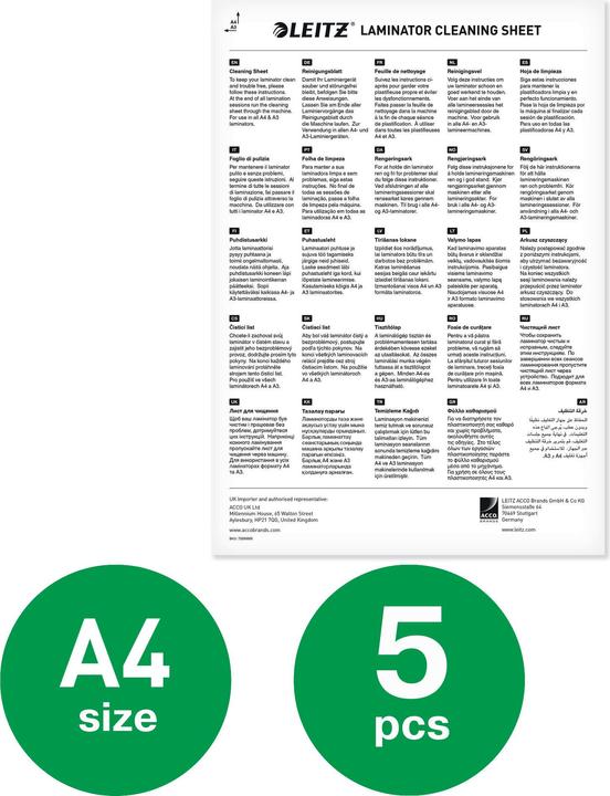 Productafbeelding Leitz Reinigingsblad voor lamineermachines (210 x 297 mm, 5 Stuk, 1000 µm)