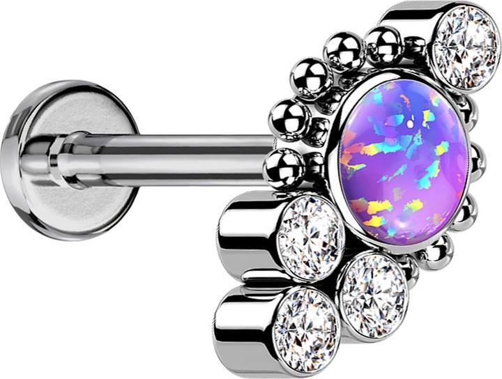 Immagine prodotto Star Piercing Micro Threadless Labret argento sfere quattro cristalli argento opale viola (Titanio G23, senza ottone)