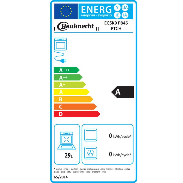 Label énergétique Bauknecht Four à vapeur encastrable ECSK9 P845 PT CH A
