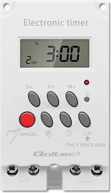 Produktbild Qoltec Elektroniczny programator czasowy PC0629 na szynę DIN | LCD