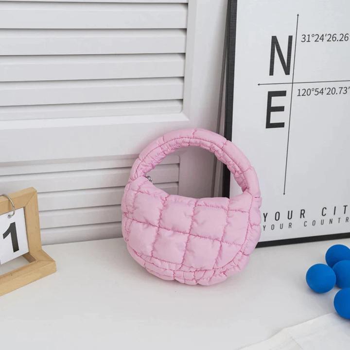 Only-Bags.Store Mini-Tasche Gesteppter Kreis Telefon Purpur Elegant Lila Weiches Nylon Gepolstertes