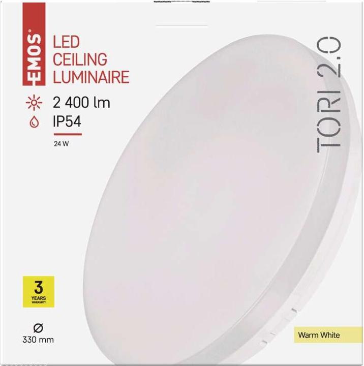 Produktbild Emos LED Deckenleuchte TORI, rund, weiss 24W warm w., IP54 (2400 lm)