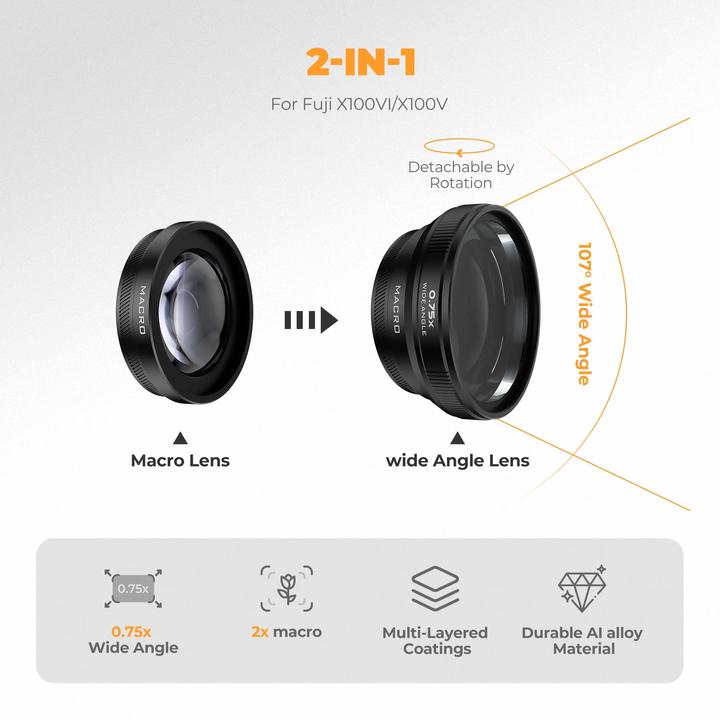 Produktbild Freewell FW-FU-XMWA-B Fuji X100VI/X100V 2-in-2 Wide Angle & Macro Lens Black
