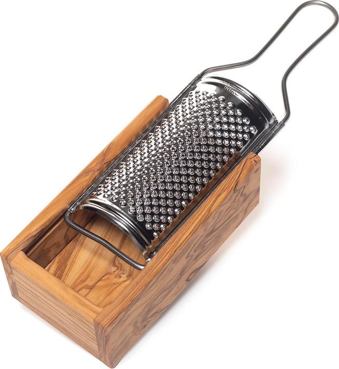 Immagine prodotto Natura Punto Grattugia per formaggio, grattugia per parmigiano con vassoio di servizio, 24,5 cm, legno d'ulivo